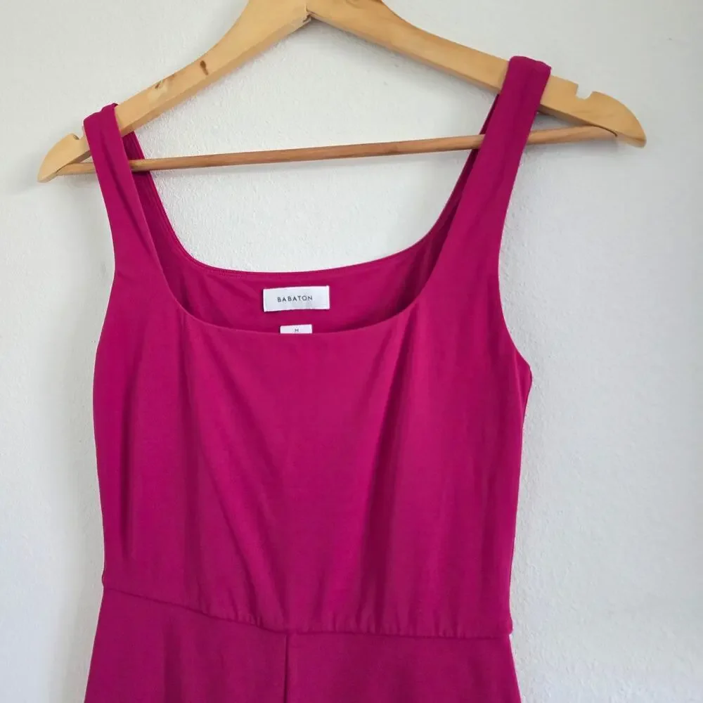 Aritzia Babaton Contour Romper Bike Shorts Pink Size M Square Neck Athleisure - Picture 3 of 9